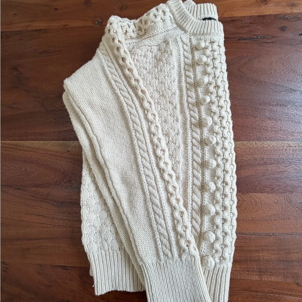 J CREW POPCORN CABLE KNIT SWEATER XL beige cream wool blend winter classic - Picture 8 of 9